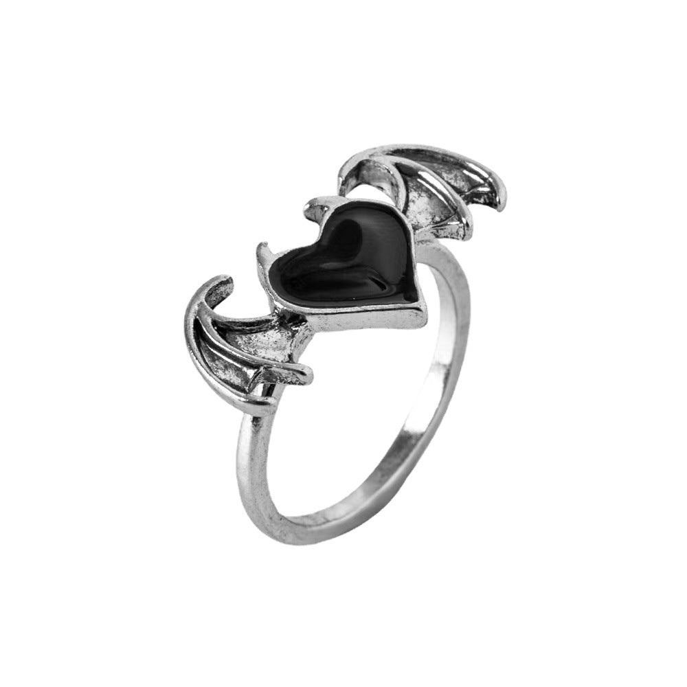 Black Heart Bat Wing Ring