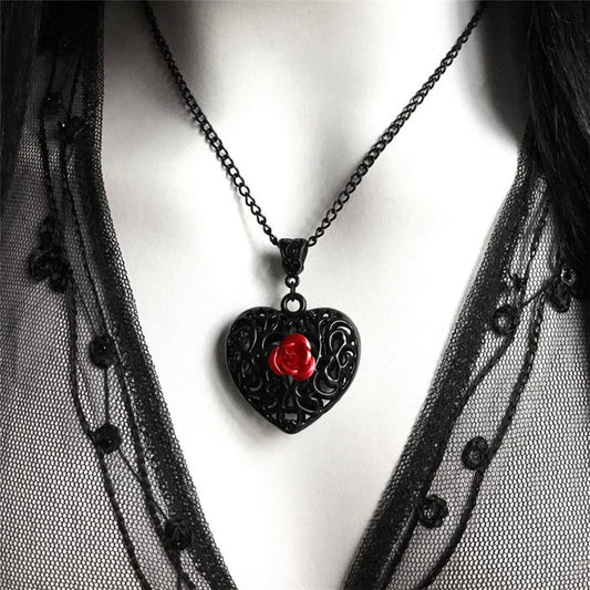 Filigree Heart Rose Necklace