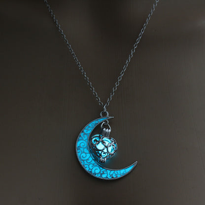 Luminous Crescent Moon and Dragon Necklace