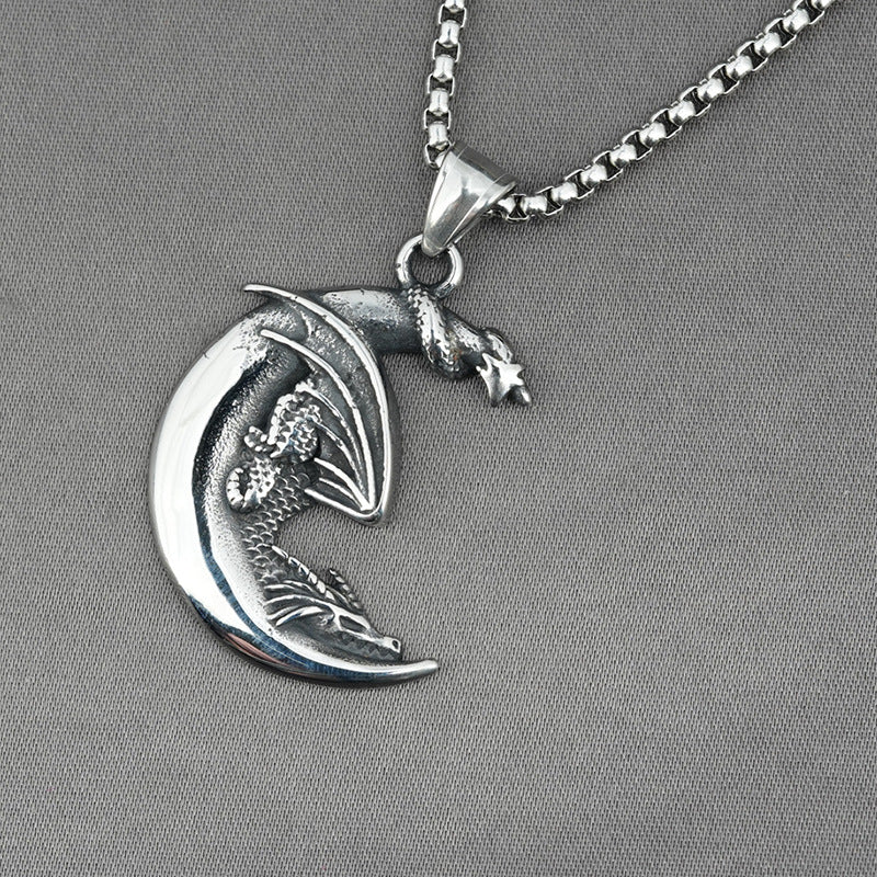 Wiccan Wisdom: Dragon in the Crescent Moon Necklace