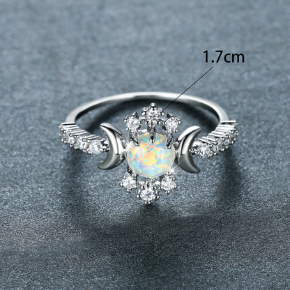 White Opal Triple Moon Goddess Ring