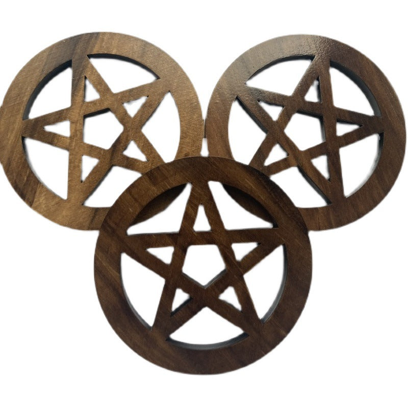 Pentagrama de madera Tallado en madera Ceremonia Decoración Bruja Sacrificio Estera de madera
