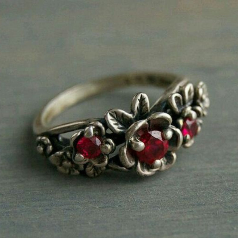 Enchanted Red Crystal Flower Ring