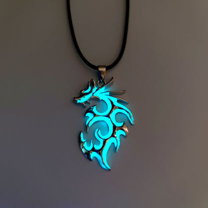 Luminous Crescent Moon and Dragon Necklace