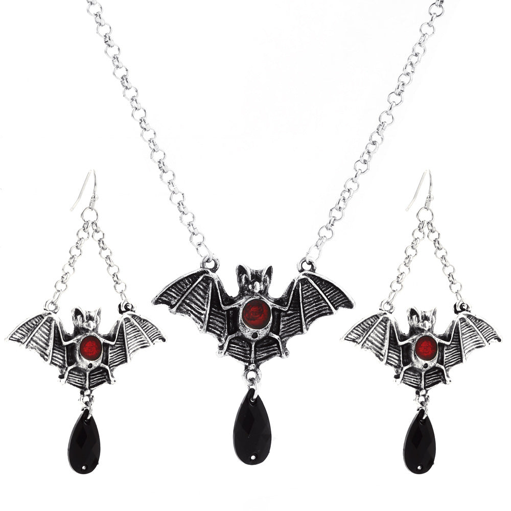 Gothic Bat Cross Pendant Necklace Set