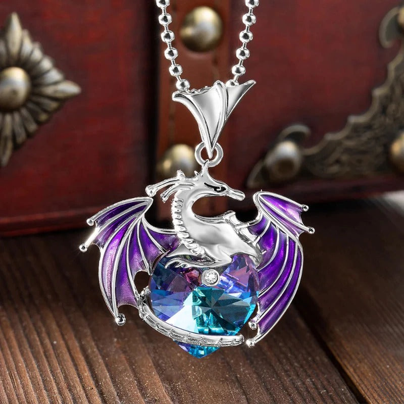 KVREET Amethyst Dragon and Phoenix Couple Matching Yin Yang Necklace Plus  Heart Semi-Precious Stone Set Natural Healing Crystal He and Her Pendant  Necklace Gift (Amethyst) | Amazon.com