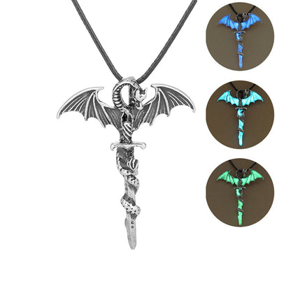 Luminous Crescent Moon and Dragon Necklace