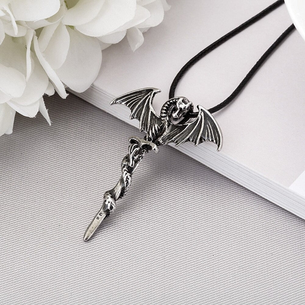 Luminous Crescent Moon and Dragon Necklace