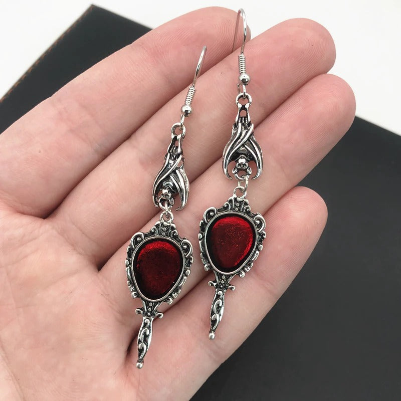 Gothic Bat Magic Mirror Drop Earrings