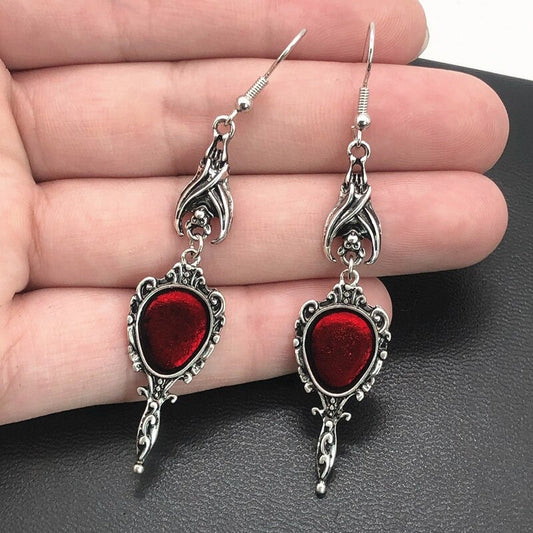 Gothic Bat Magic Mirror Drop Earrings